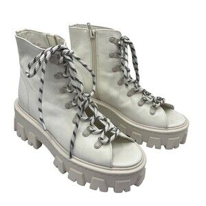 MOUSSY Lace Up Chunky Ankle Boots Women's Size 7 White Open Toe Platform